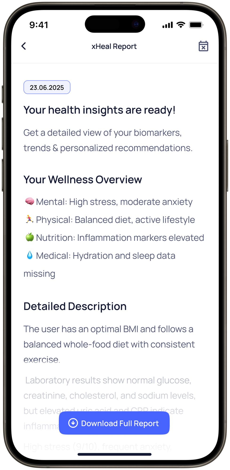 xHeal Specialist-Ready Reports - generate detailed health reports for your doctors, nutritionists, trainers, and therapists