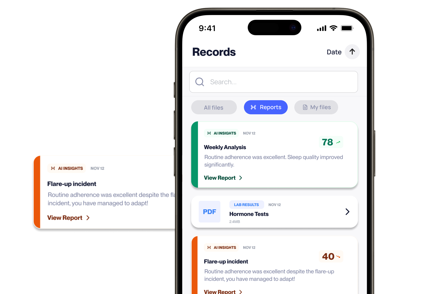 xHeal health timeline with organized medical records and lab results