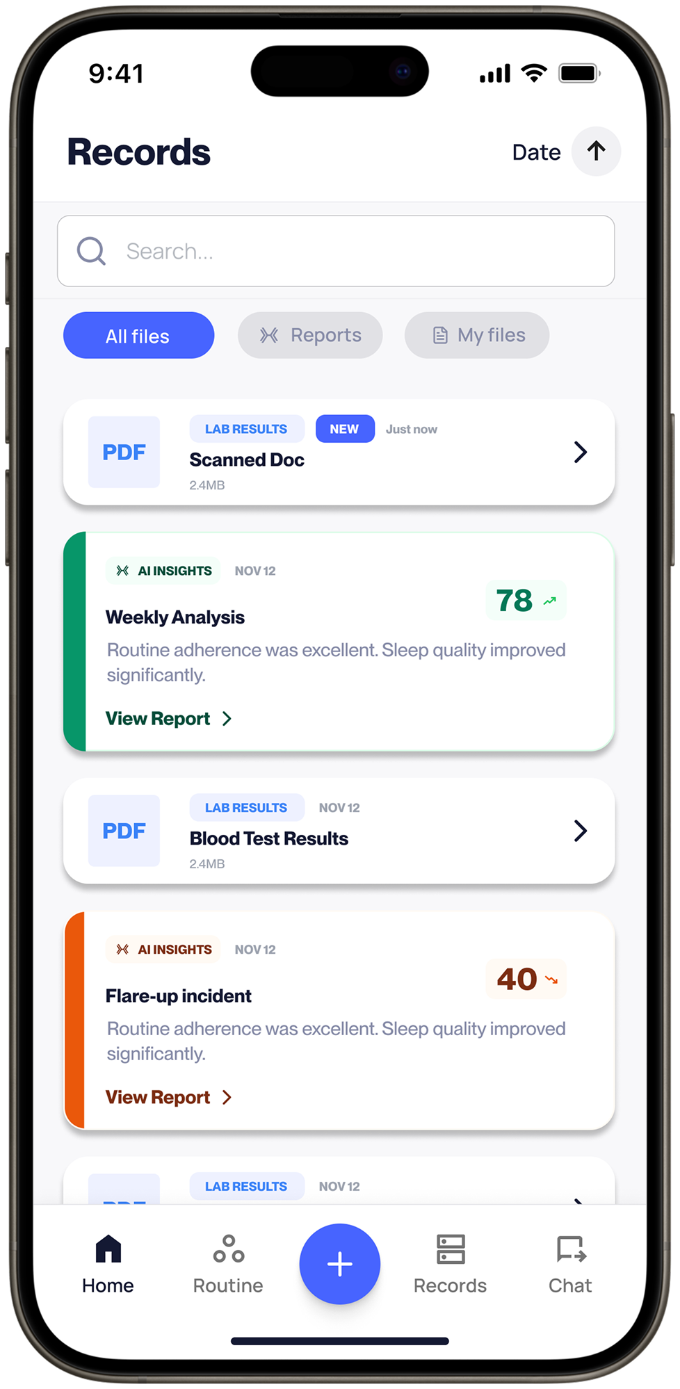 xHeal Health Timeline - unified medical records, lab results, and health history in one searchable view