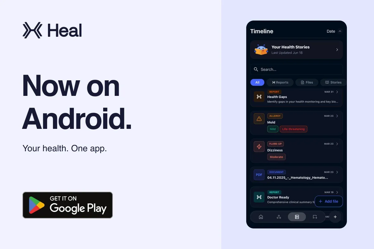 xHeal is now on Android: the health timeline alongside the official Google Play badge