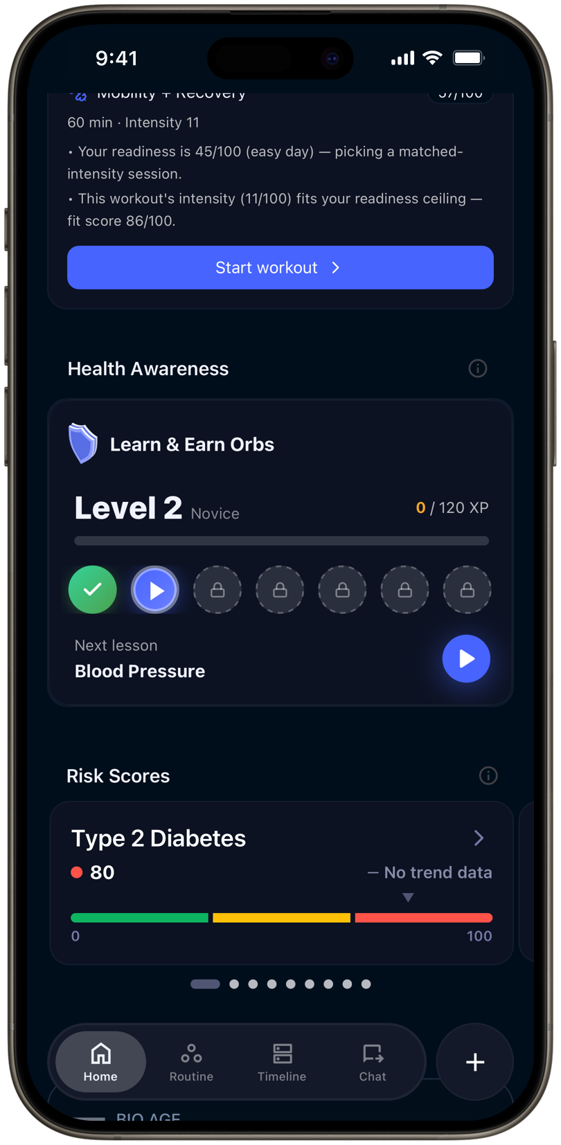 Табло за здравна осведоменост в xHeal с напредък в обучението и резултати за здравния риск
