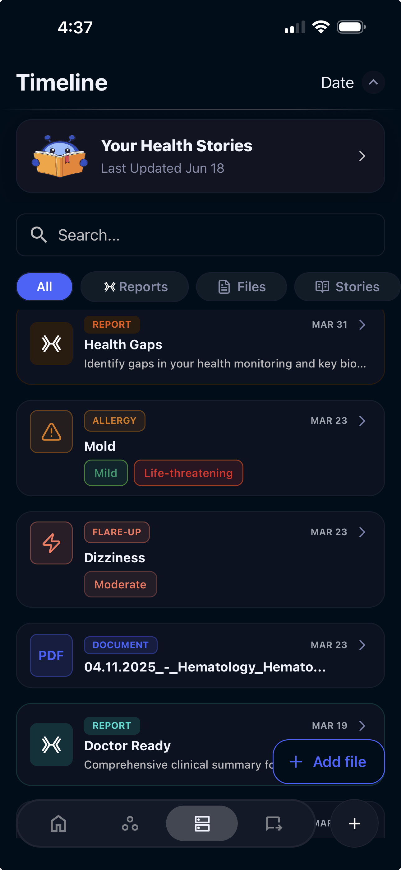 xHeal здравна хронология с организирани медицински записи и лабораторни резултати